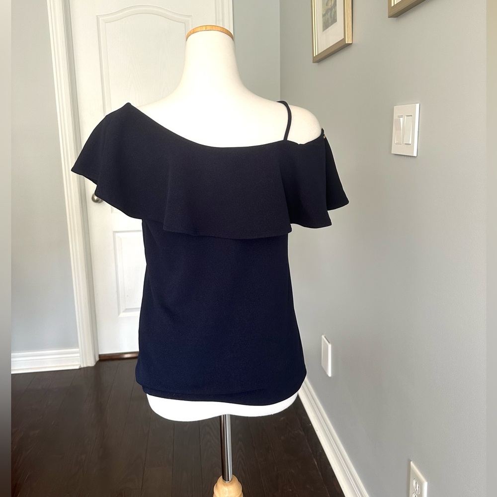 BANANA REPUBLIC Ruffle Off Shoulder Spaghetti Strap Blouse - Navy Blue